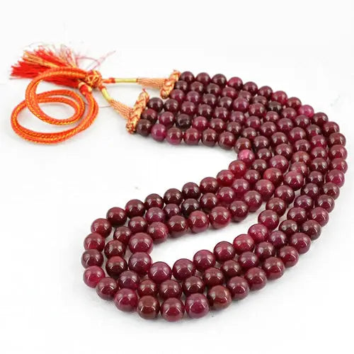 AAA+ Quality 887.50 CTS EARTH MINED 3 STRAND GENUINE RICH RED RUBY ROUND SHAPE BEADS NECKLACE ABC Jewelery